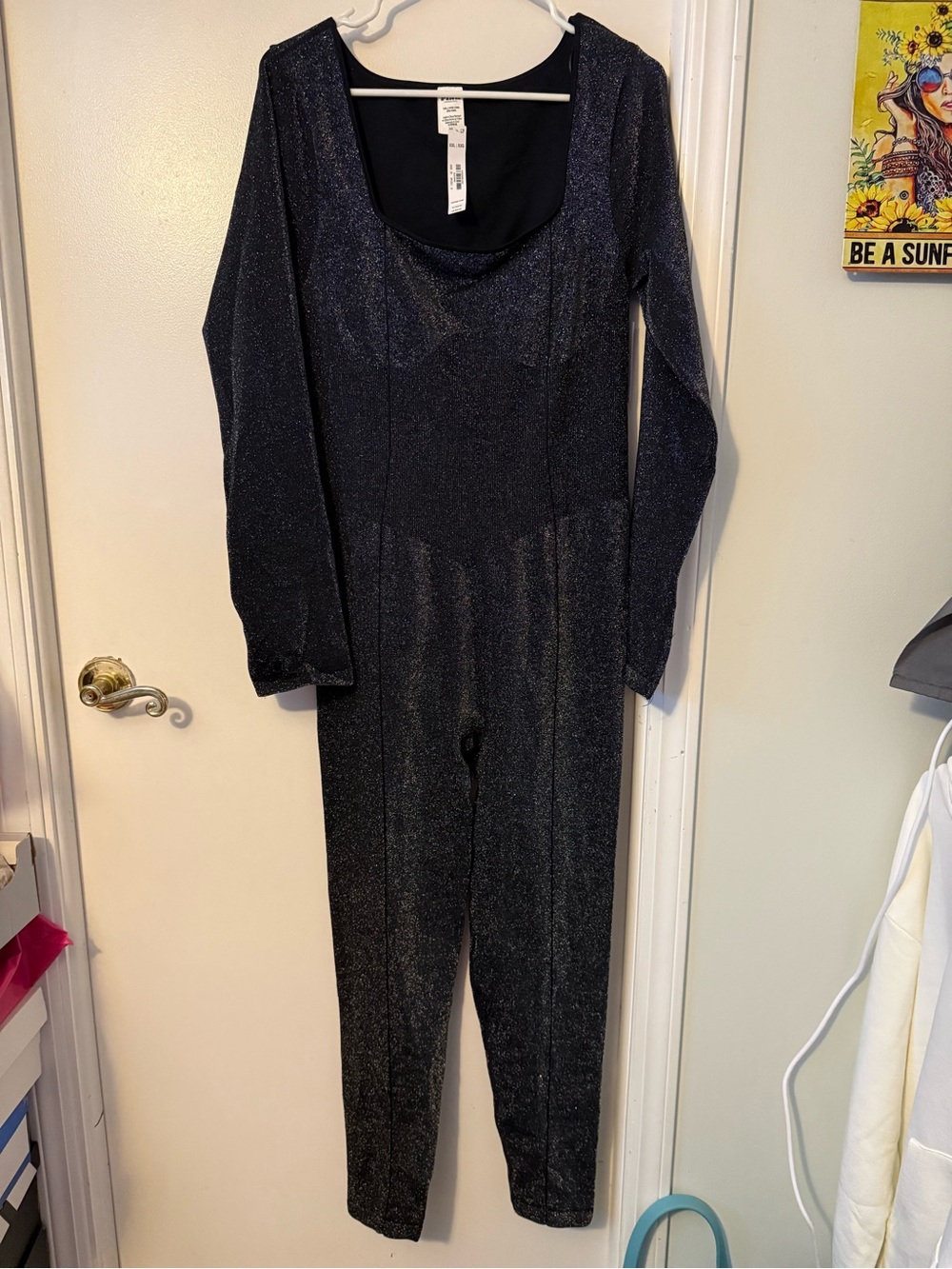 PINK Victoria's Secret Black Sparkle Long-Sleeve Jumpsuit